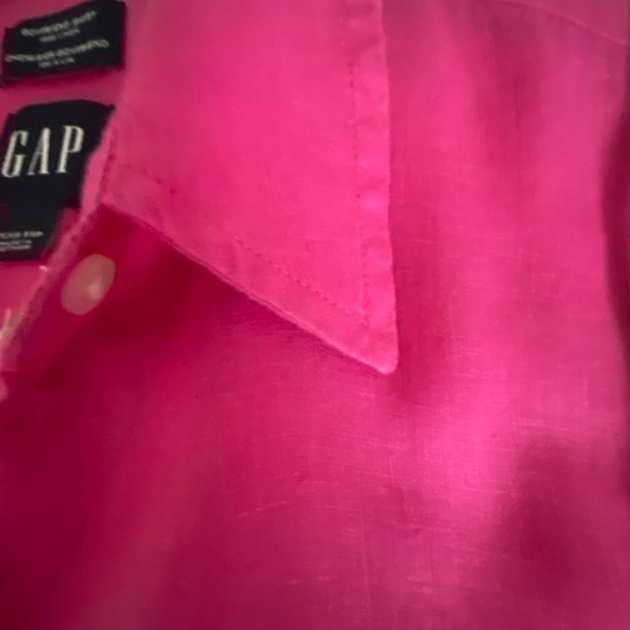 100% Linen Oversized Button Down Shirt Bright Pink Excellent Condition - Picture 9 of 11